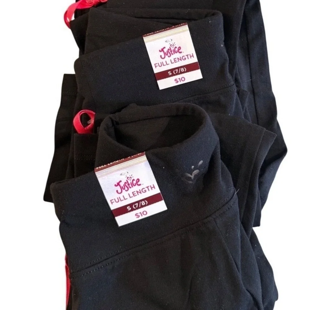 Two‎ (2) / Justice Girls Black Full Length Leggings Size S 7 8 Shiny Heart